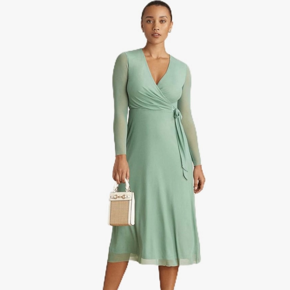 Ann Klein Wrap Mesh Dress in Mint Green
